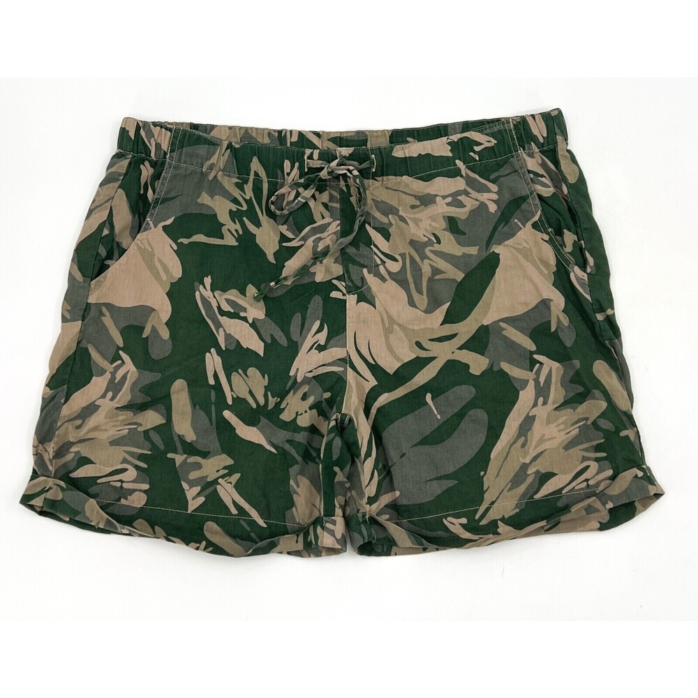 Wearables Shorts Womens Large Green Camo Drawstring Elastic Waist Pockets Chino